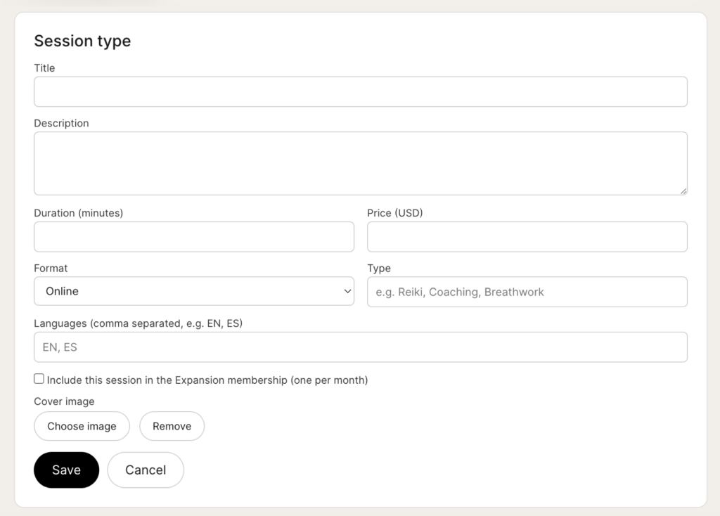 New session type form